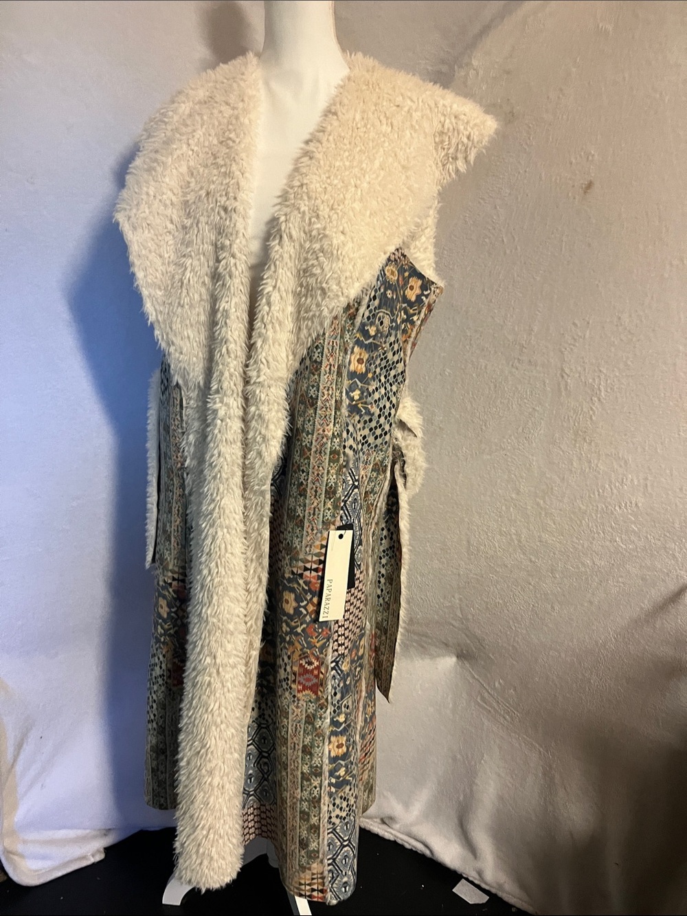paparazzi Cream Faux-Shearling Patterned Boho Vest